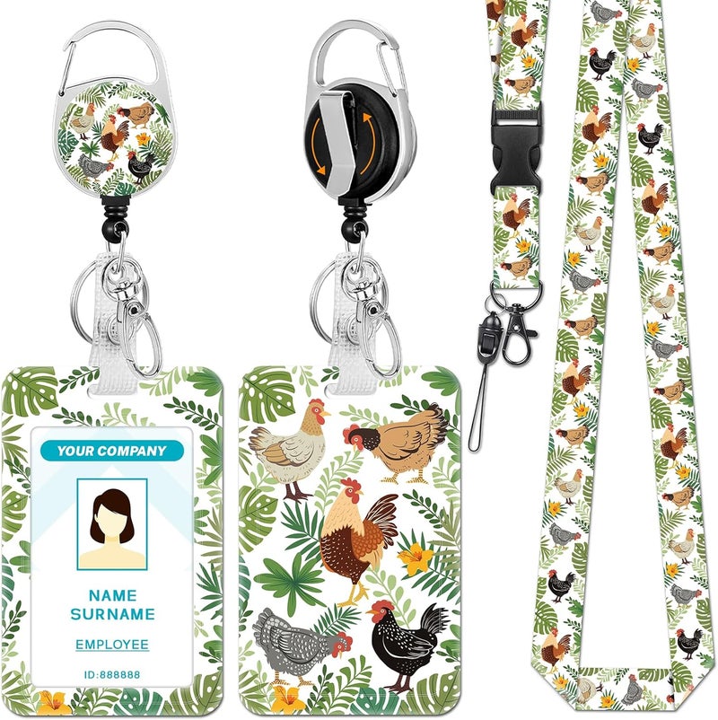 Hancynir Funny Chicken Lanyards for Id Badges, Cute Badge Holder with Retractable Reel Clip, Work Name Tag Keychain Lanyard with ID Holder for Women Teacher Nurse Office - Image 1